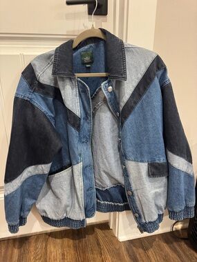 Wild Fable Colorblock Denim Bomber Jacket - Light & Dark Blue